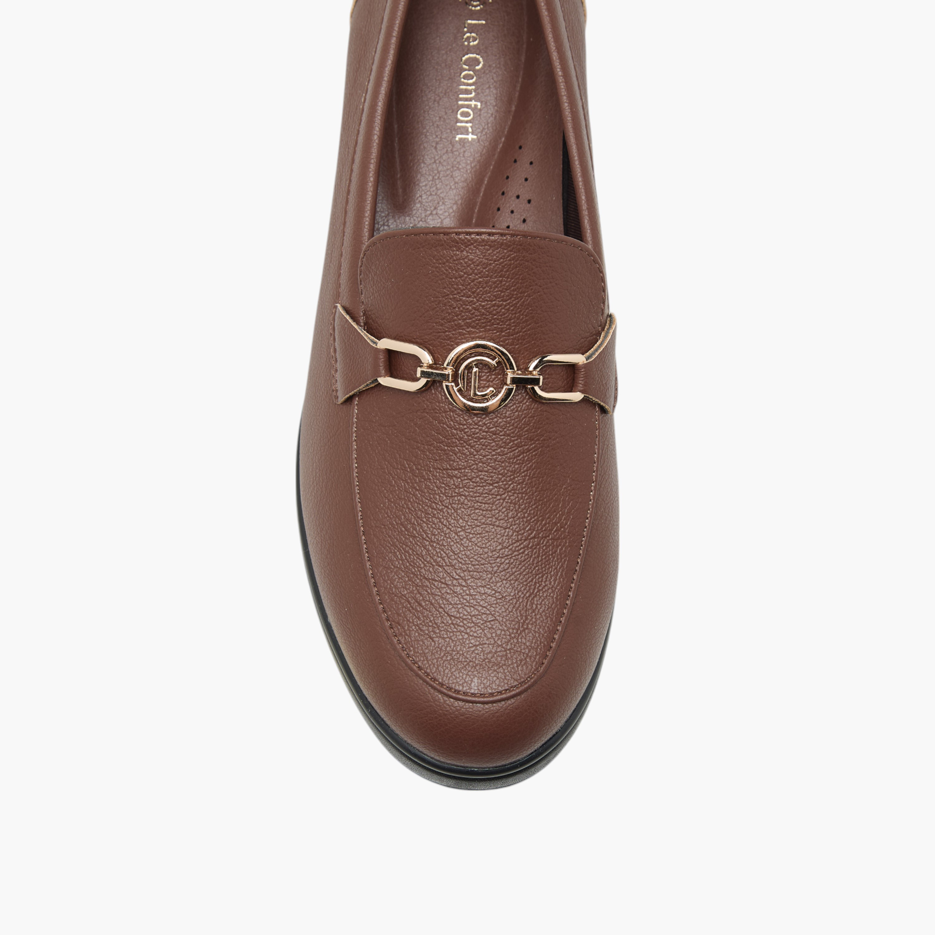 حذاء سهل الارتداء مريح بكعب ويدج وزينة معدن من لو كونفورت-women-shoes-loafersandmoccasins-image-4