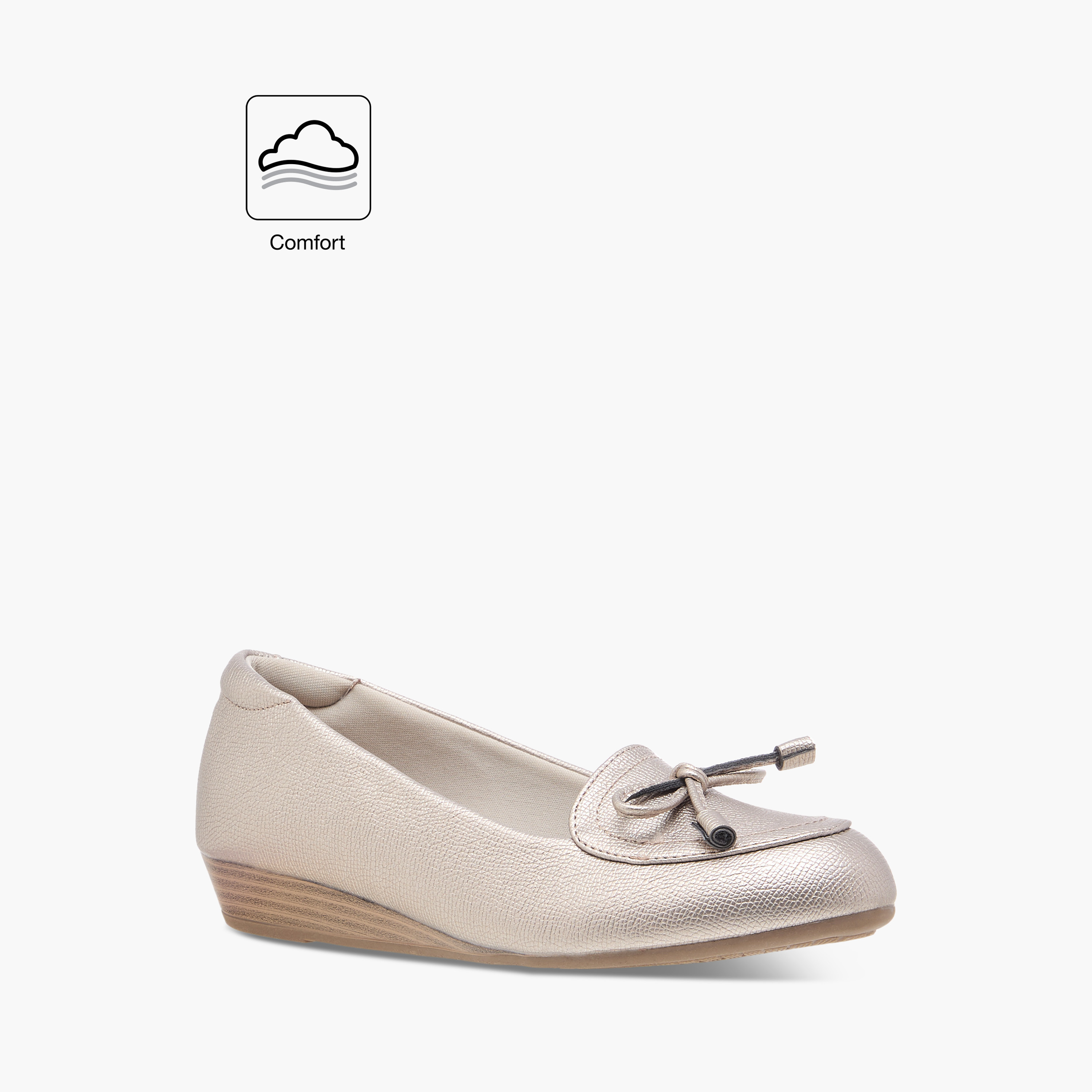 حذاء باليرينا مريح بكعب ويدج وتفاصيل فيونكة من لو كونفورت-women-shoes-ballerinas-image-2