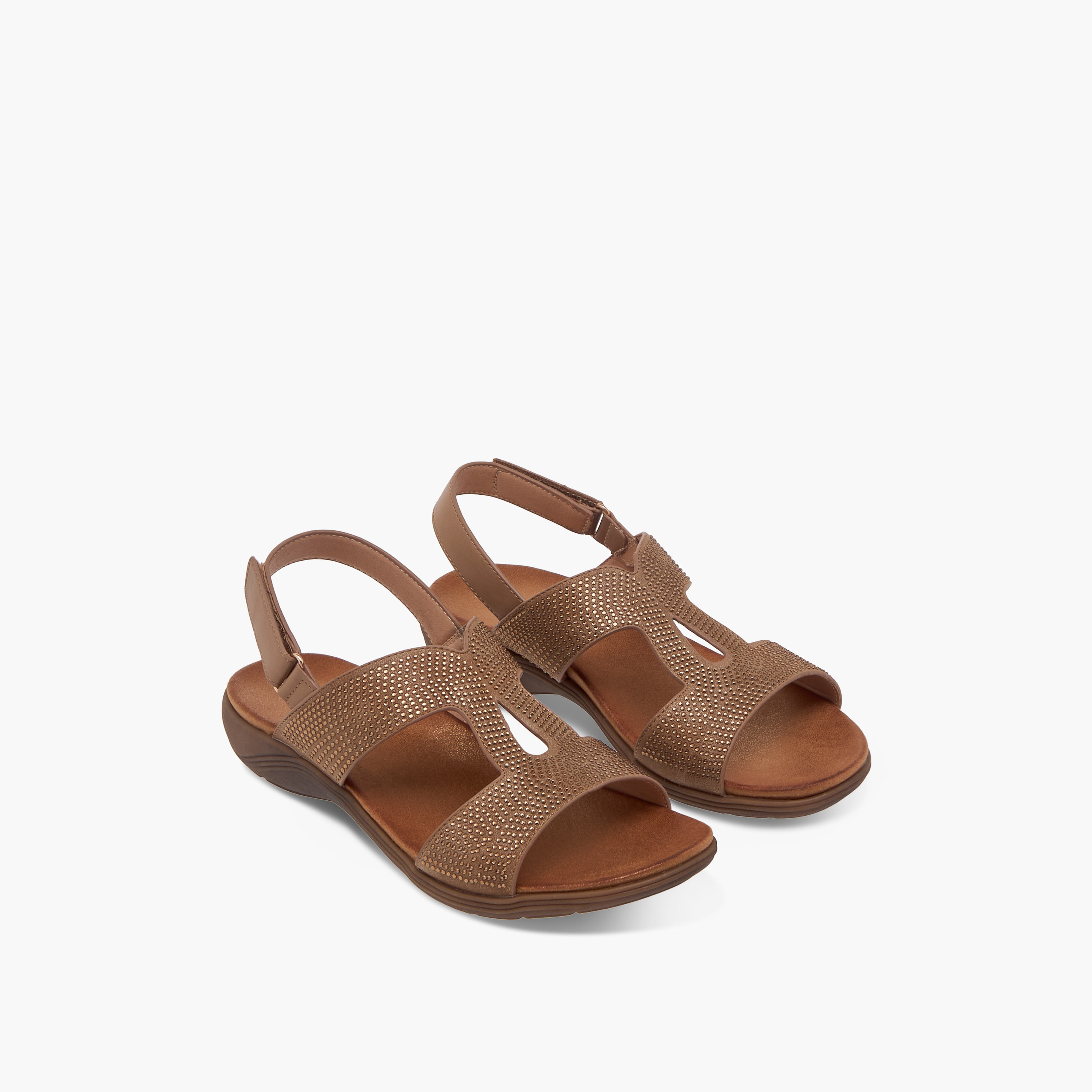 Le Confort Embellished Comfort Sandals with Hook and Loop Closure-women-shoes-flats-sandals-image-1