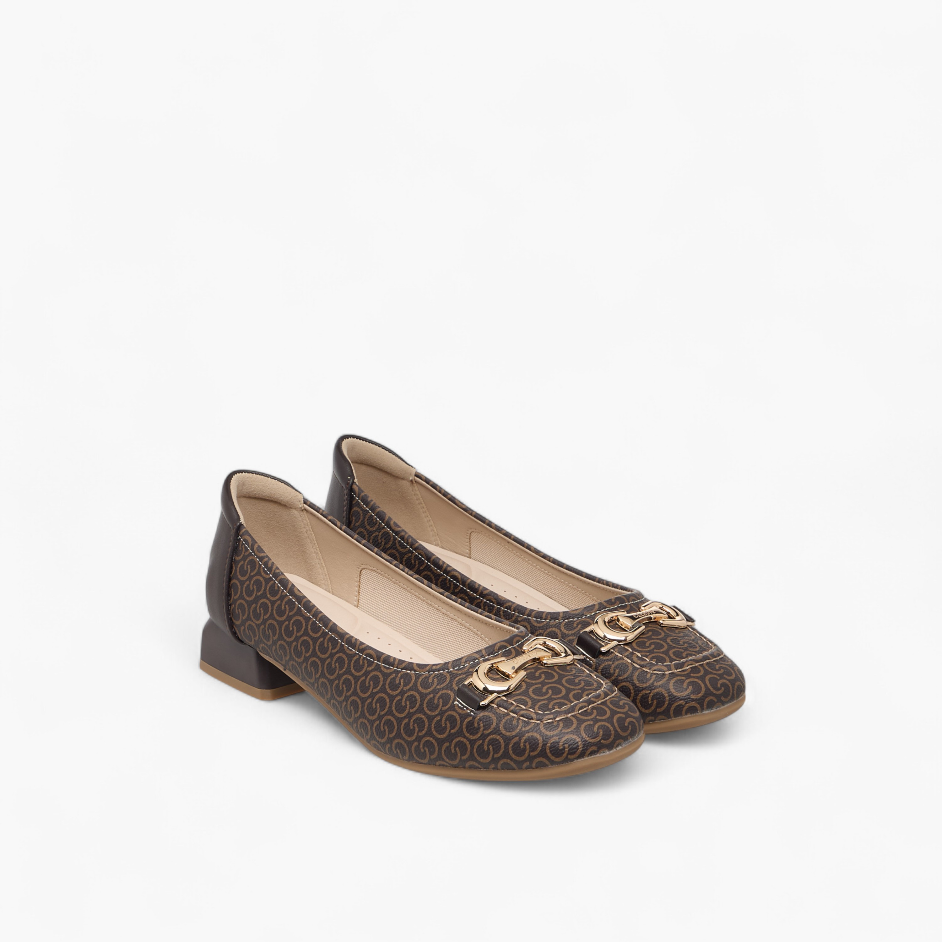 Celeste Women's Monogram Print Slip-On Ballerina Shoes with Block Heels-women-shoes-ballerinas-image-1