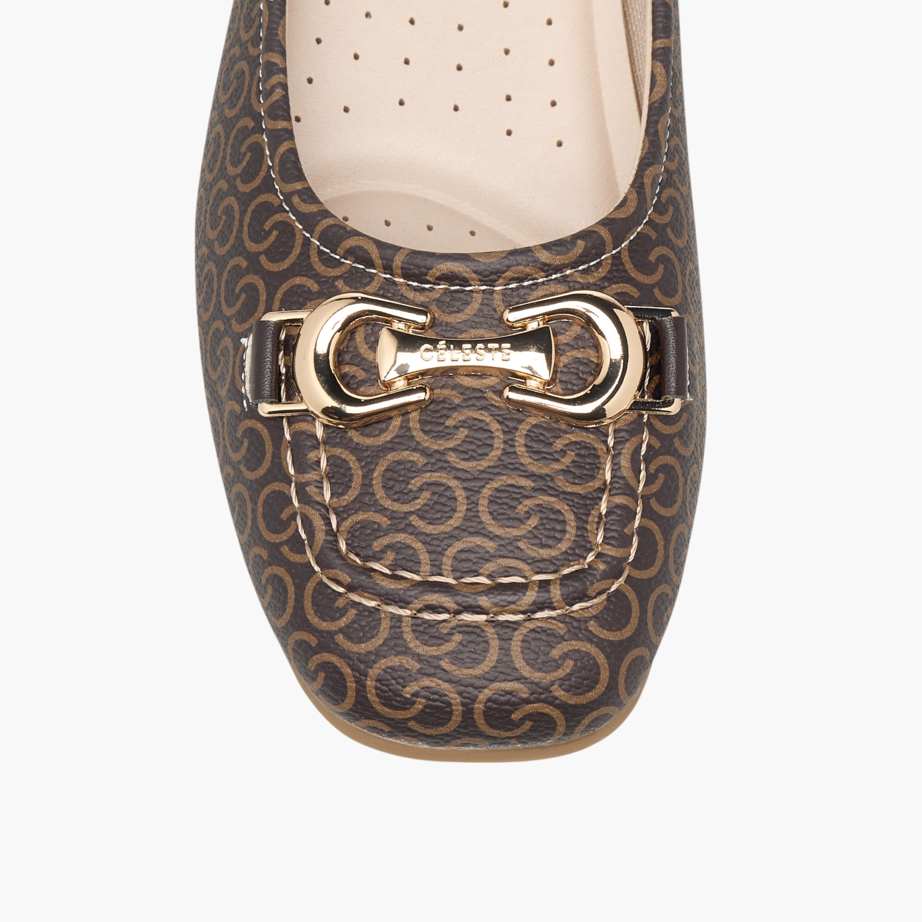 Celeste Women's Monogram Print Slip-On Ballerina Shoes with Block Heels-women-shoes-ballerinas-image-4