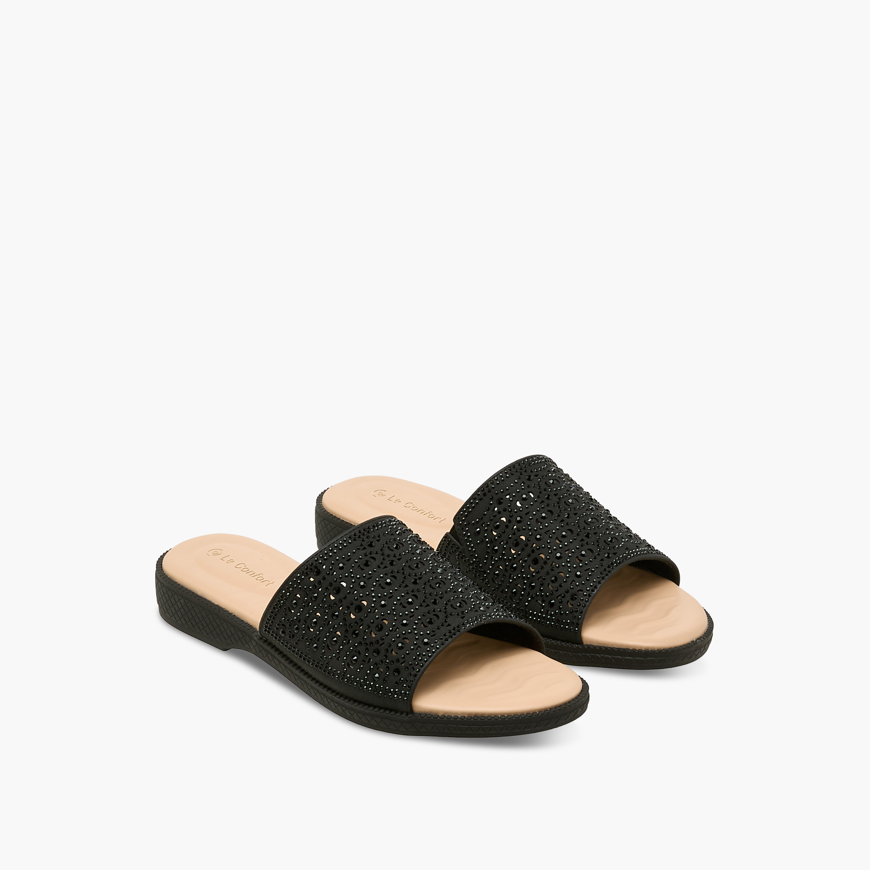 Le Confort Women Perforated Embellished Slip-On Sandals-women-shoes-flats-sandals-image-1