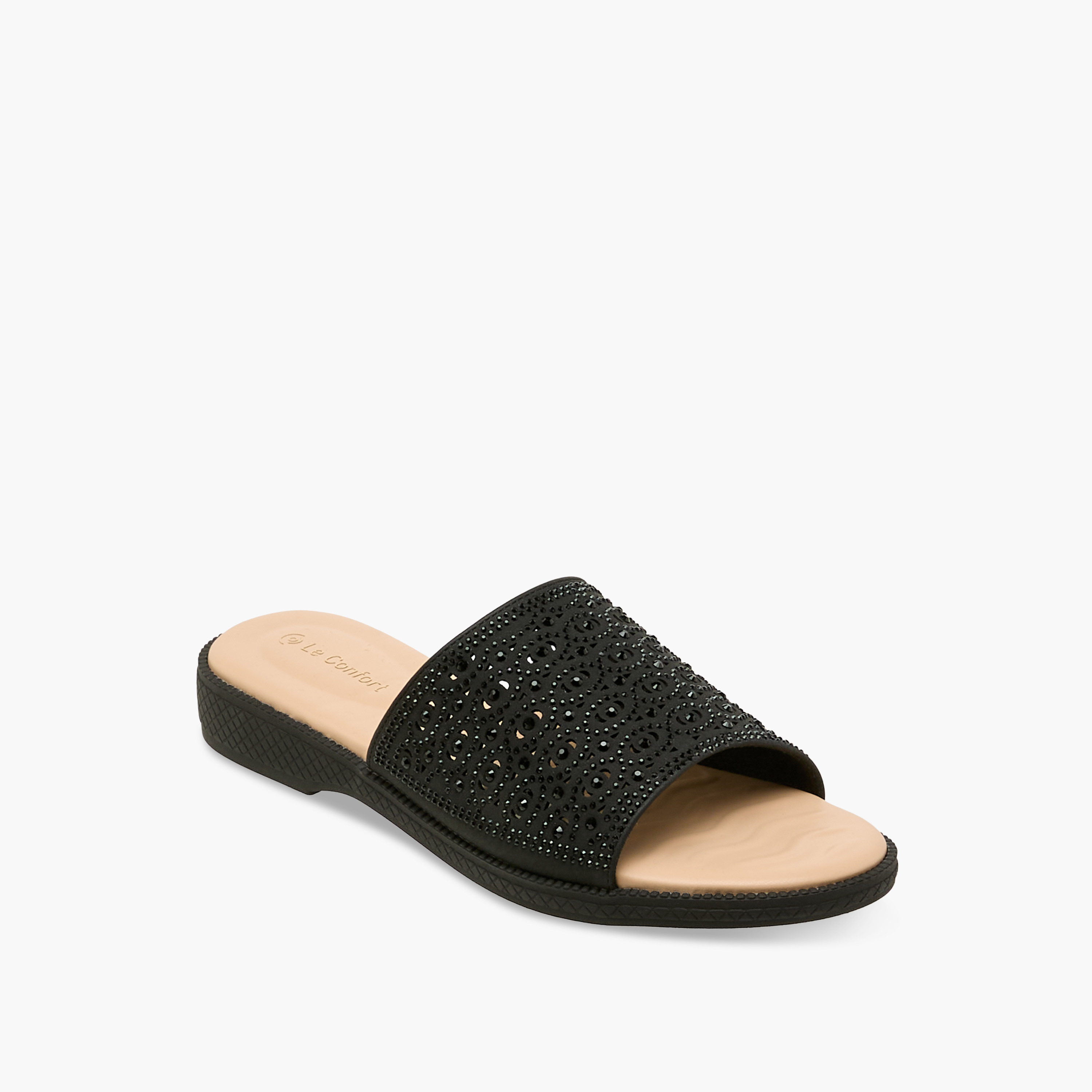 Le Confort Women Perforated Embellished Slip-On Sandals-women-shoes-flats-sandals-image-2