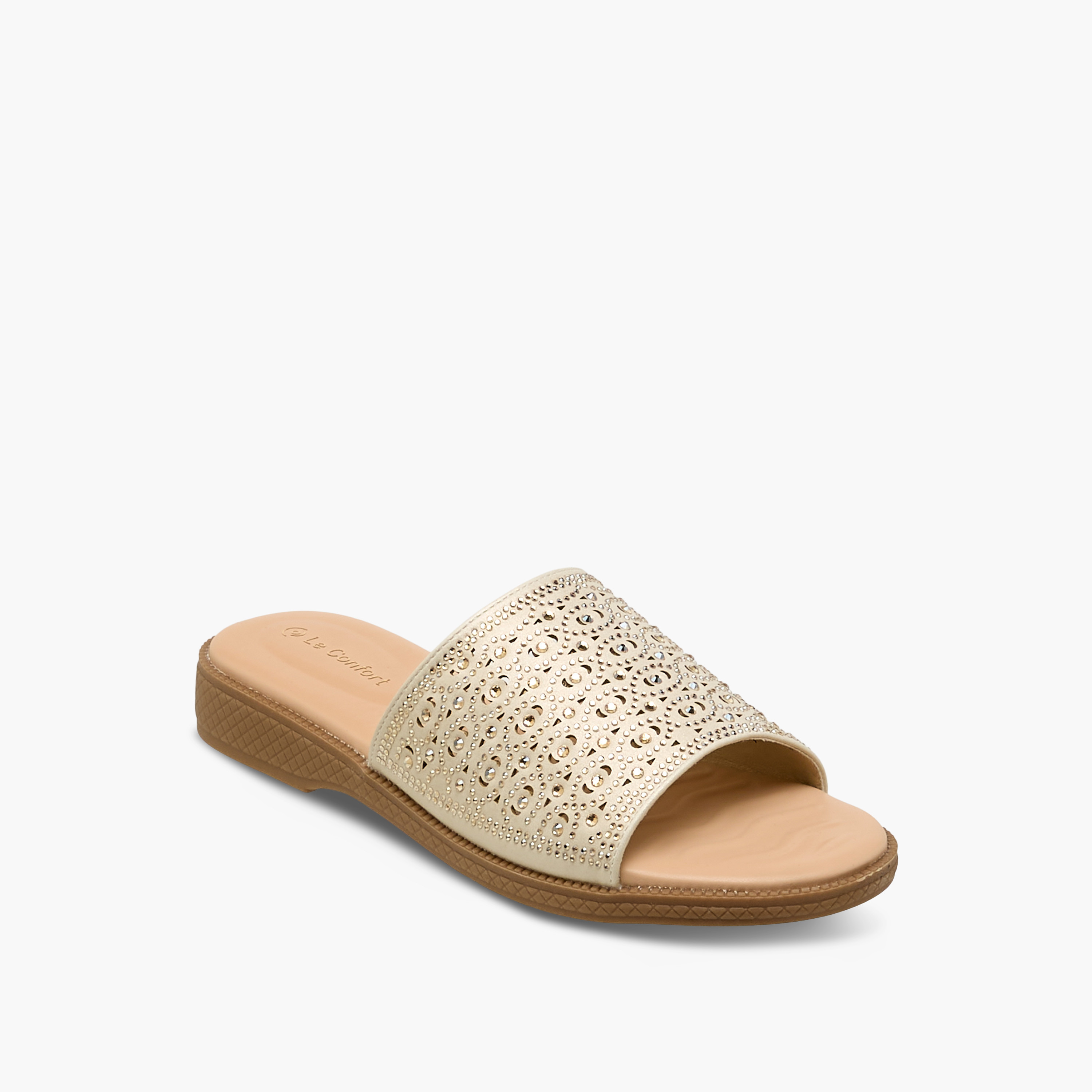 Le Confort Women Perforated Embellished Slip-On Sandals-women-shoes-flats-sandals-image-2