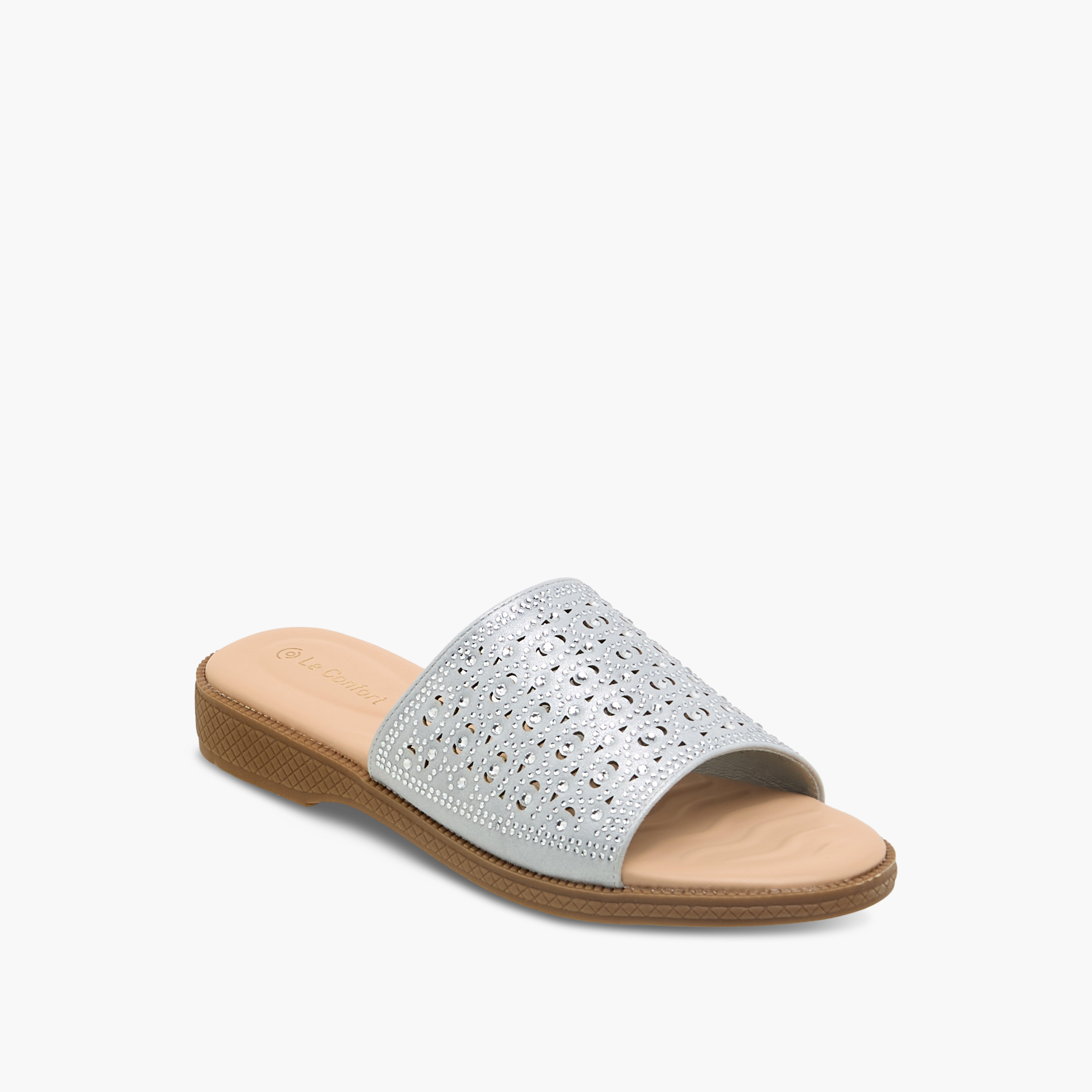 Le Confort Women Perforated Embellished Slip-On Sandals-women-shoes-flats-sandals-image-2