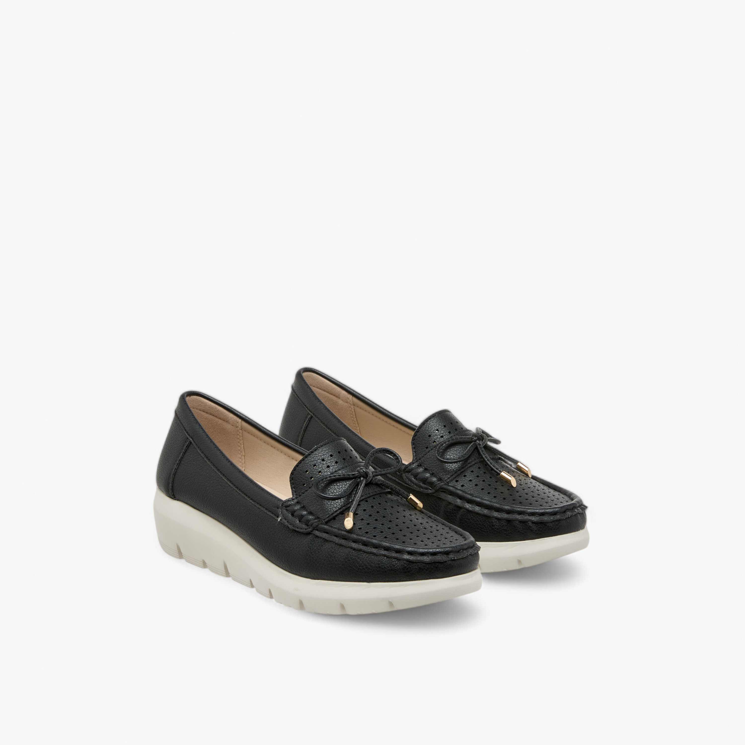 Le Confort Bow Accent Slip-On Comfort Moccasins with Wedge Heels-women-shoes-heels-image-1