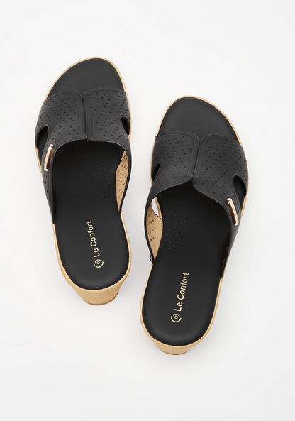 Le Confort Weave Textured Open Toe Slide Sandals with Wedge Heels-Women%27s Heel Sandals-image-2