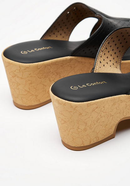 Le Confort Weave Textured Open Toe Slide Sandals with Wedge Heels-Women%27s Heel Sandals-image-3