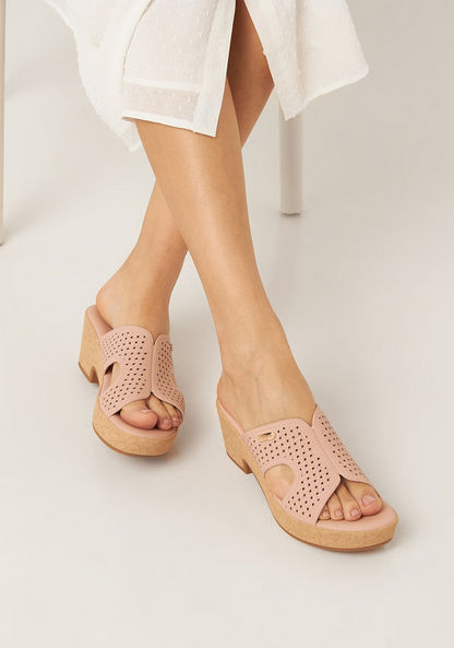 Le Confort Weave Textured Open Toe Slide Sandals with Wedge Heels-Women%27s Heel Sandals-image-1