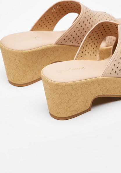 Le Confort Weave Textured Open Toe Slide Sandals with Wedge Heels-Women%27s Heel Sandals-image-3