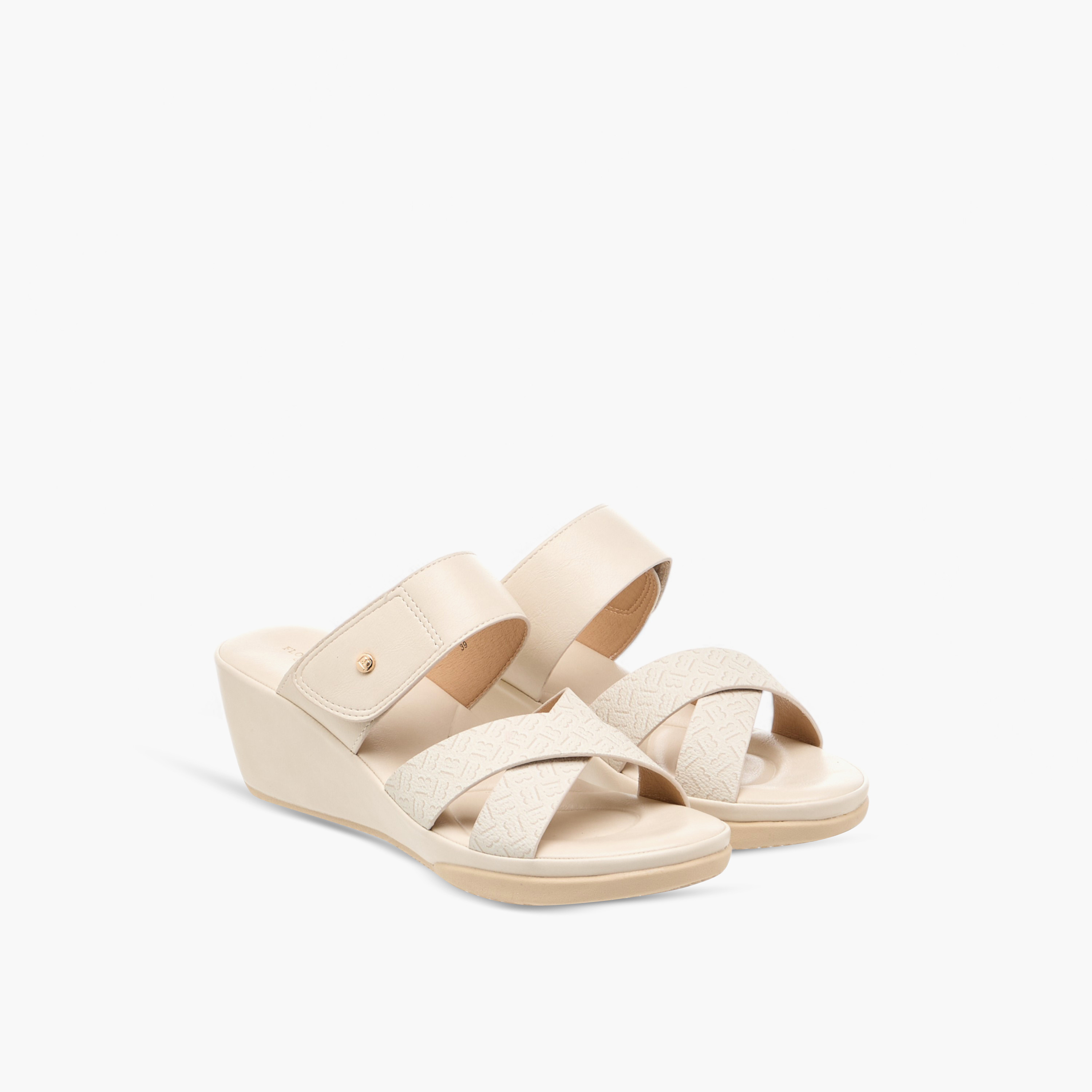 Flora Bella Monogram Print Slip-On Sandals with Wedge Heel-women-shoes-sandals-heeled-image-1