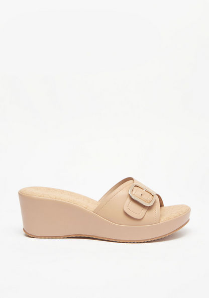 Le Confort Buckle Accent Slip-On Sandals with Wedge Heels-Women%27s Heel Sandals-image-3