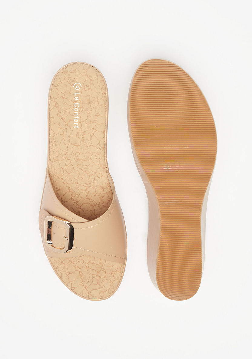 Le Confort Buckle Accent Slip-On Sandals with Wedge Heels-Women%27s Heel Sandals-image-4