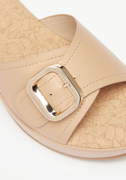 Le Confort Buckle Accent Slip-On Sandals with Wedge Heels-Women%27s Heel Sandals-image-6