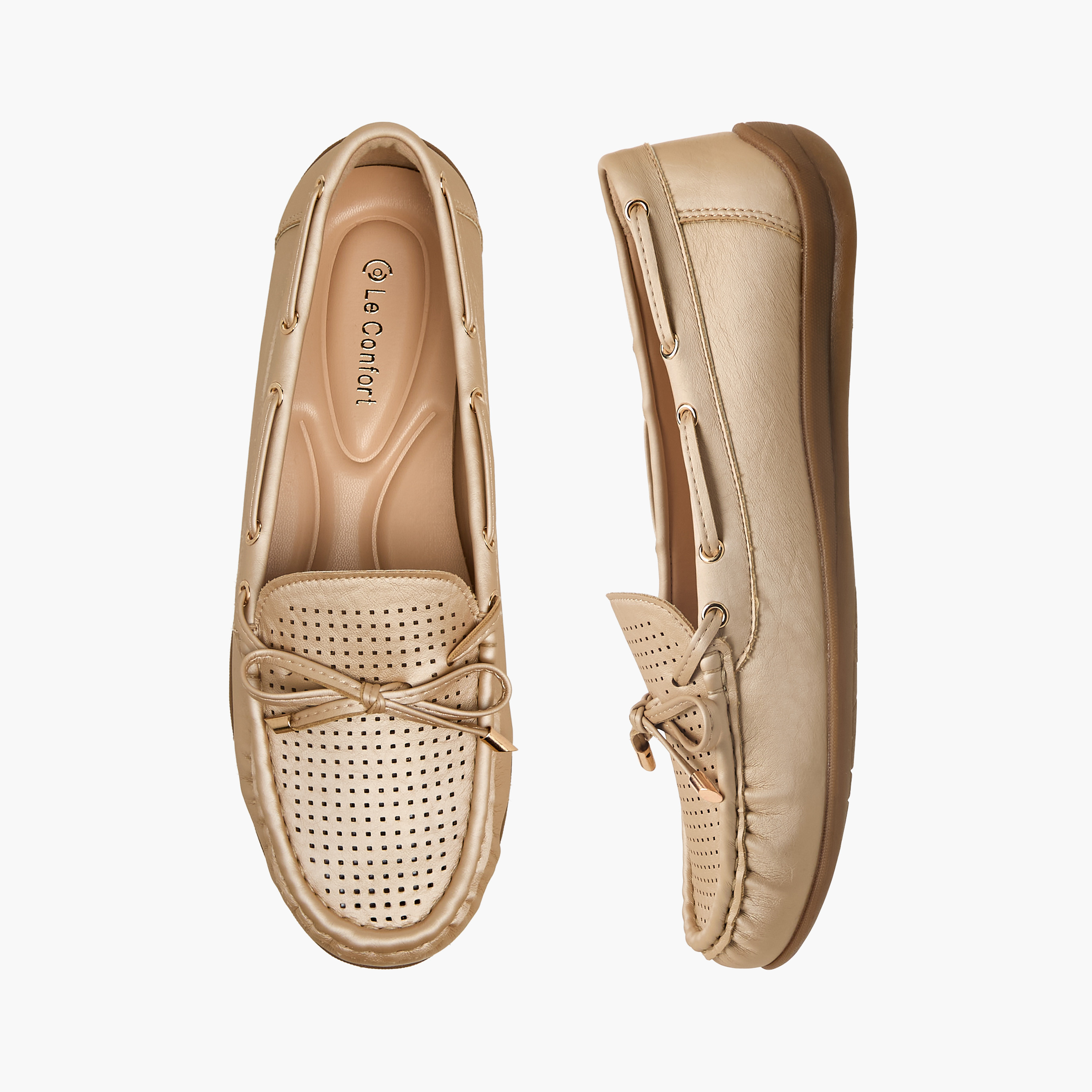 Le Confort Women Perforated Bow Detail Moccasins-women-shoes-loafersandmoccasins-image-1