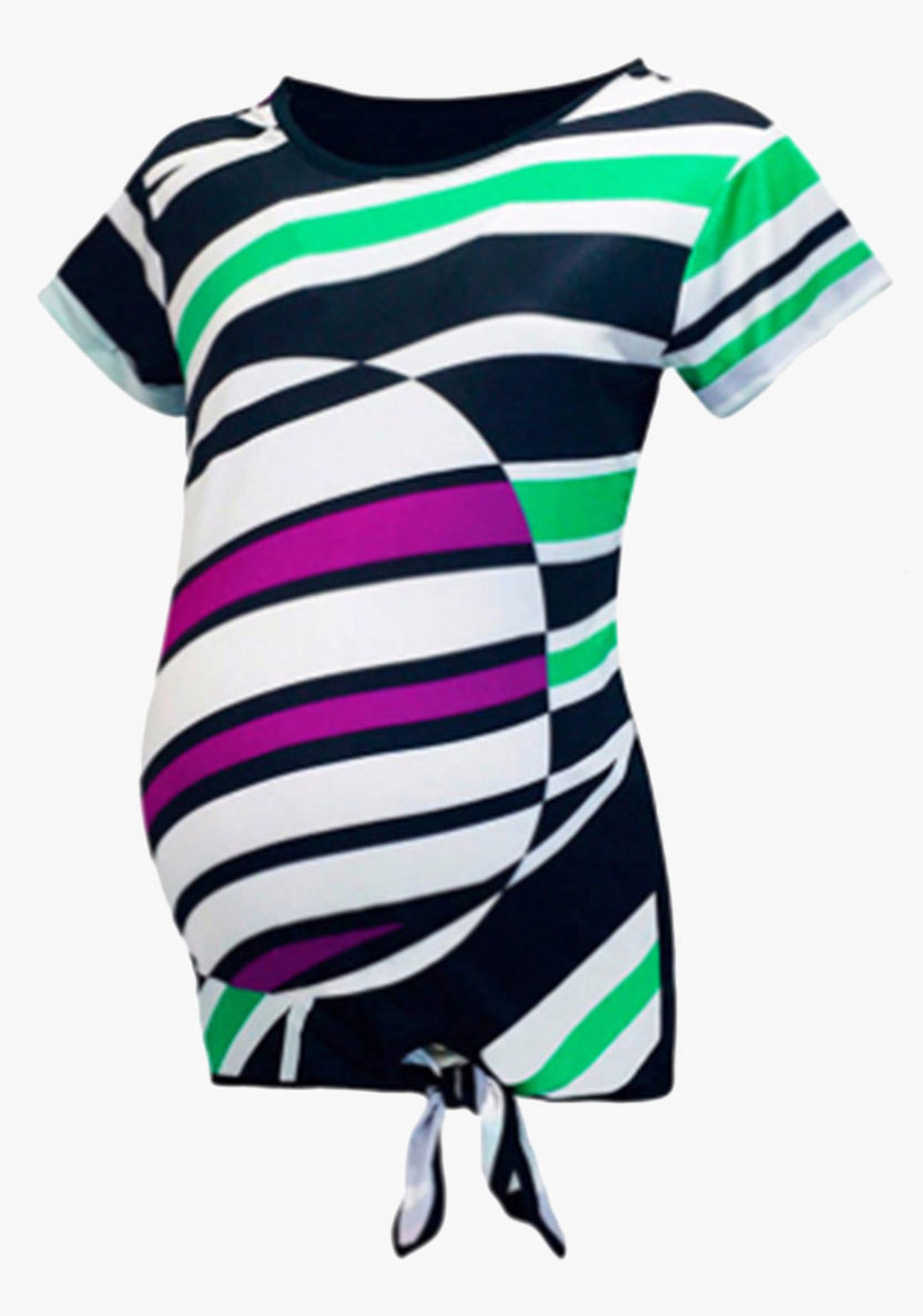 Love2Wait Striped Maternity Top with Round Neck and Knot Detail-Tops-image-0