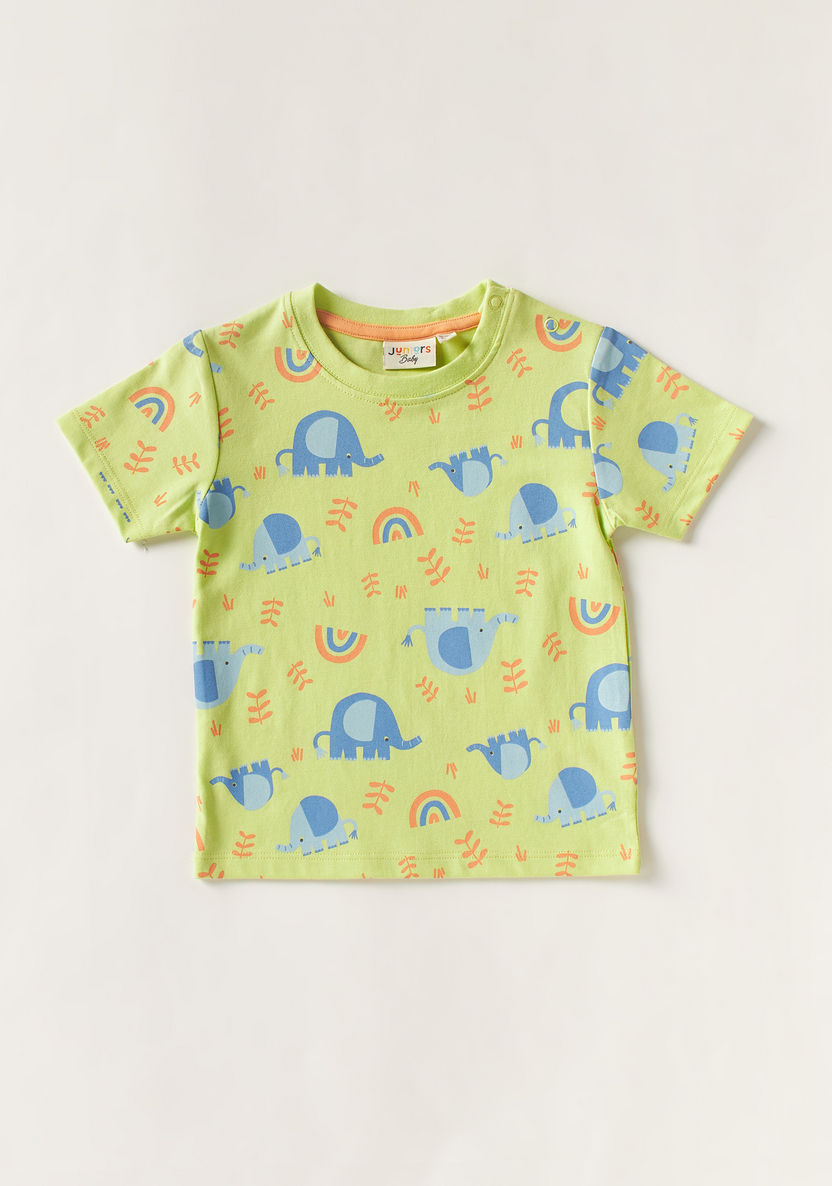Juniors Elephant Print Crew Neck T-shirt and Short Sleeves-T Shirts-image-0