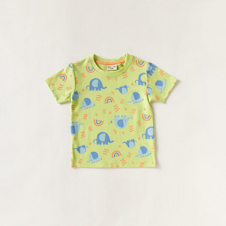 Juniors Elephant Print Crew Neck T-shirt and Short Sleeves