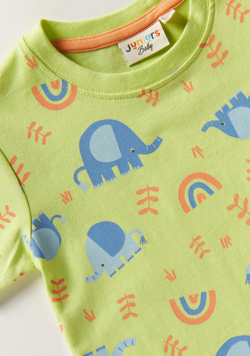 Juniors Elephant Print Crew Neck T-shirt and Short Sleeves-T Shirts-image-1