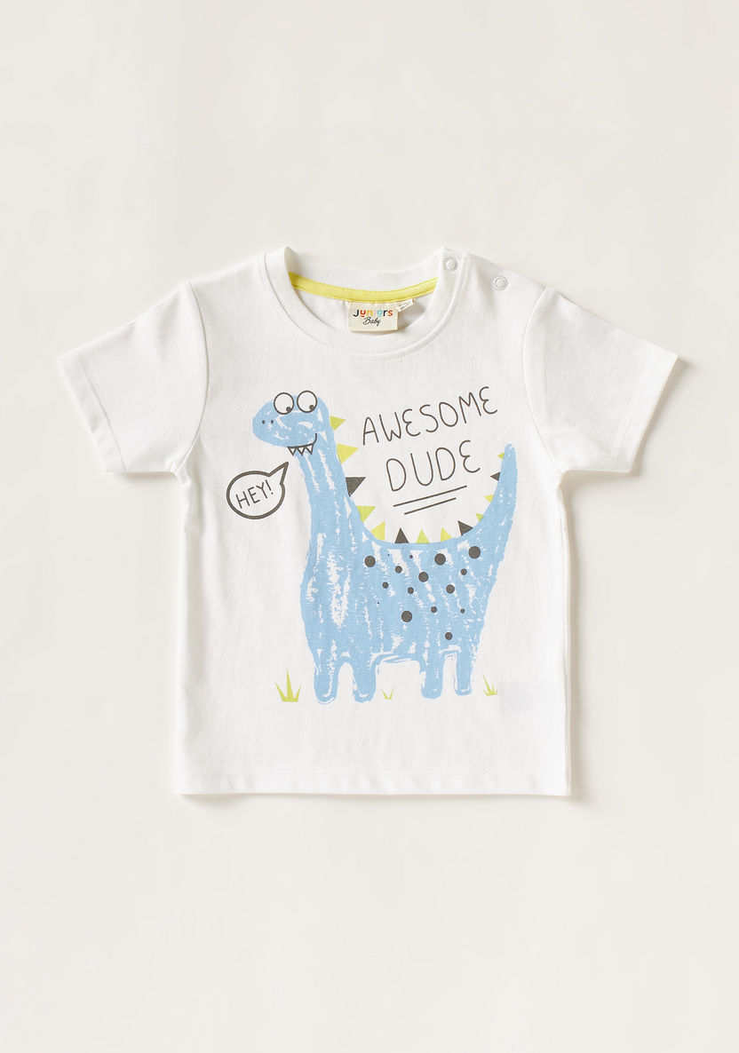 Juniors Dinosaur Print Crew Neck T-shirt and Short Sleeves-T Shirts-image-0