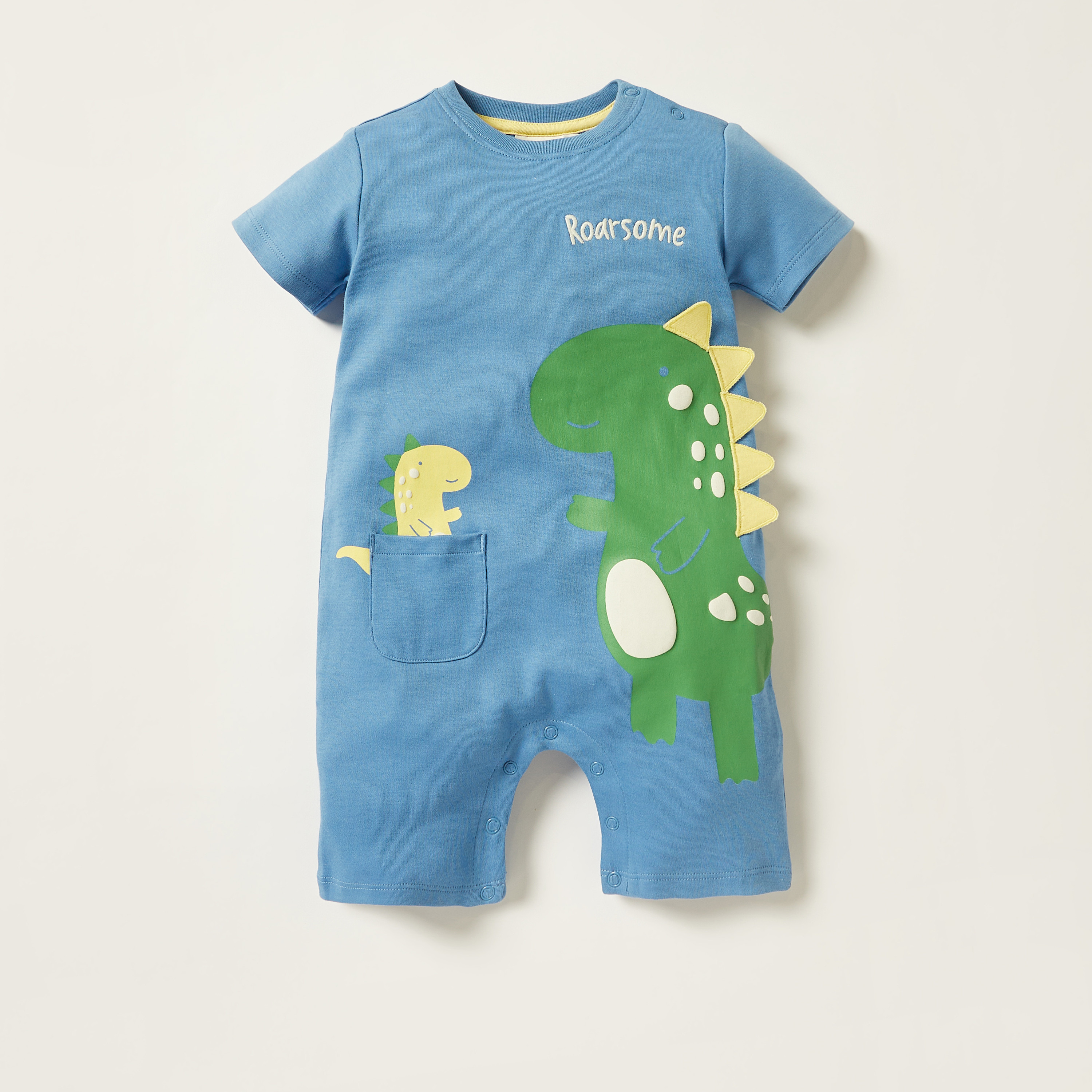 Juniors Dinosaur Print Romper with Short Sleeves and Snap Closure-baby-boys-clothing-winterwear-rompers-image-1