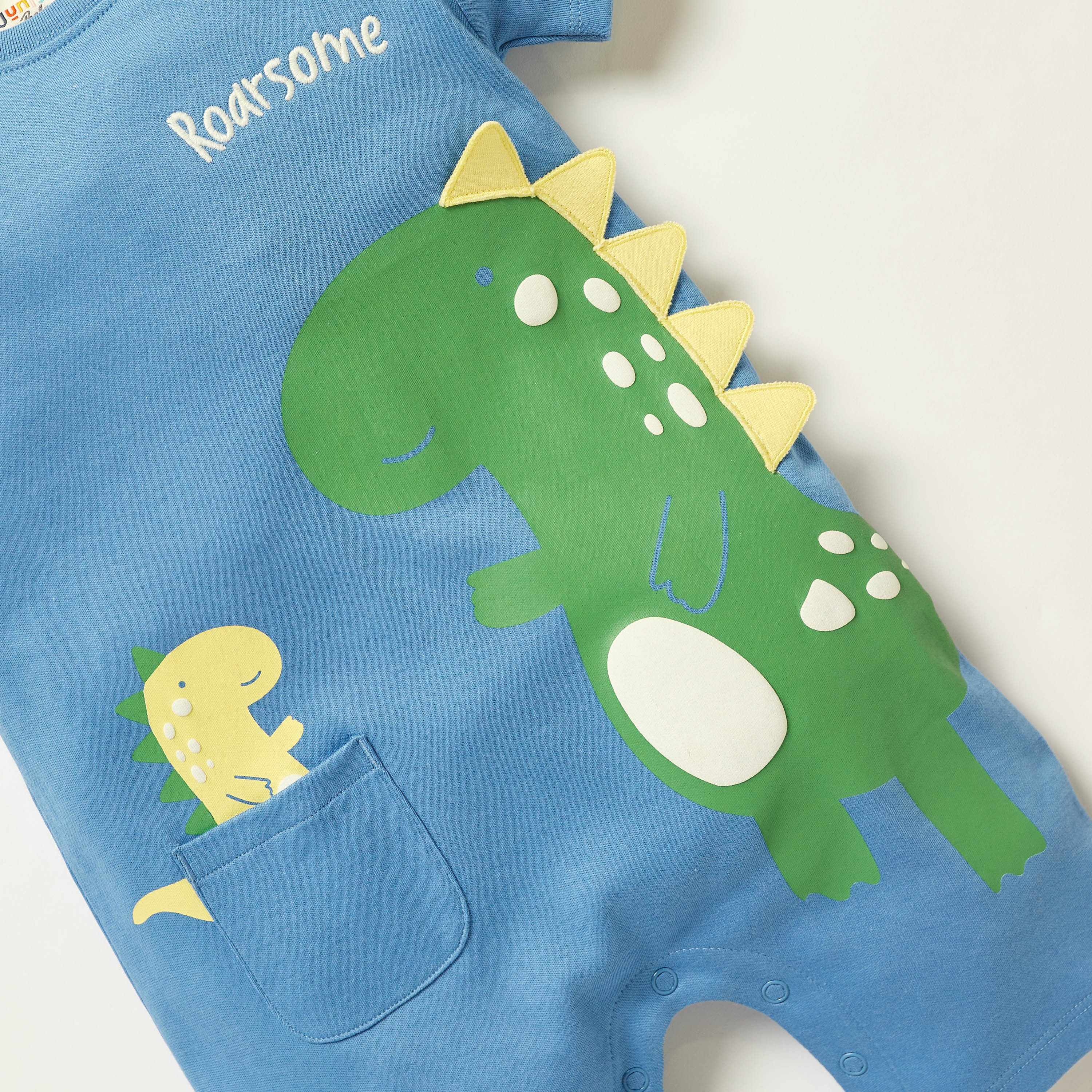 Juniors Dinosaur Print Romper with Short Sleeves and Snap Closure-baby-boys-clothing-winterwear-rompers-image-3