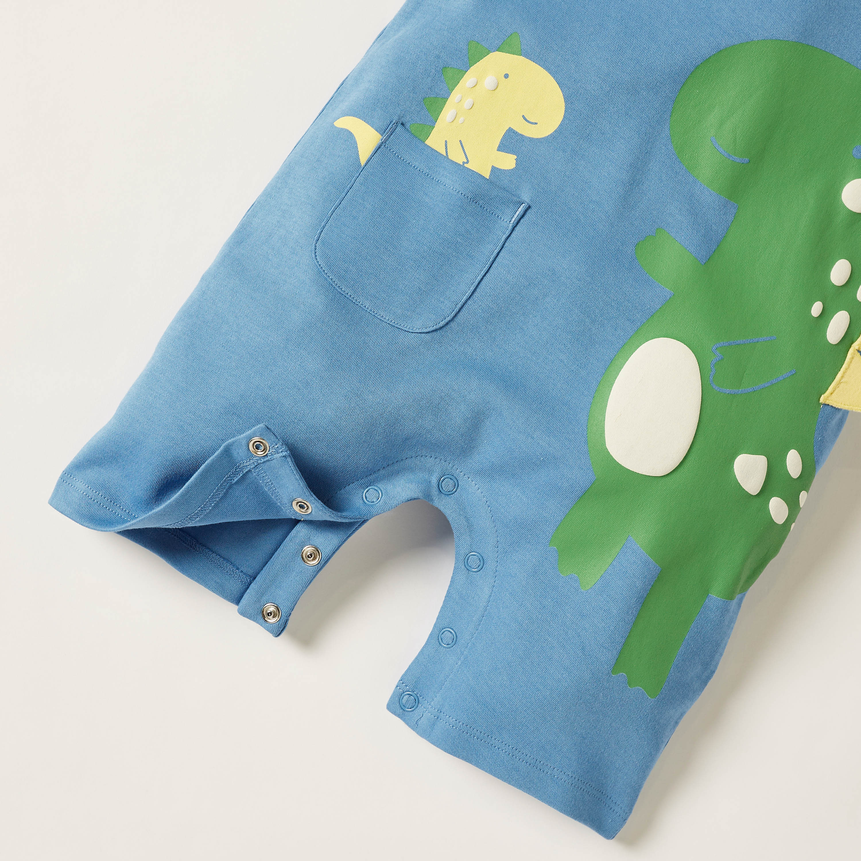 Juniors Dinosaur Print Romper with Short Sleeves and Snap Closure-baby-boys-clothing-winterwear-rompers-image-4