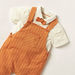 Juniors Solid Shirt with Striped Dungarees and Bow Detail-Clothes Sets-thumbnail-1