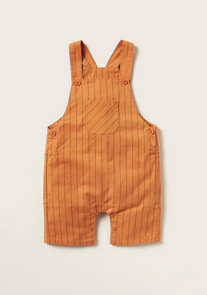 Juniors Solid Shirt with Striped Dungarees and Bow Detail-Clothes Sets-image-4