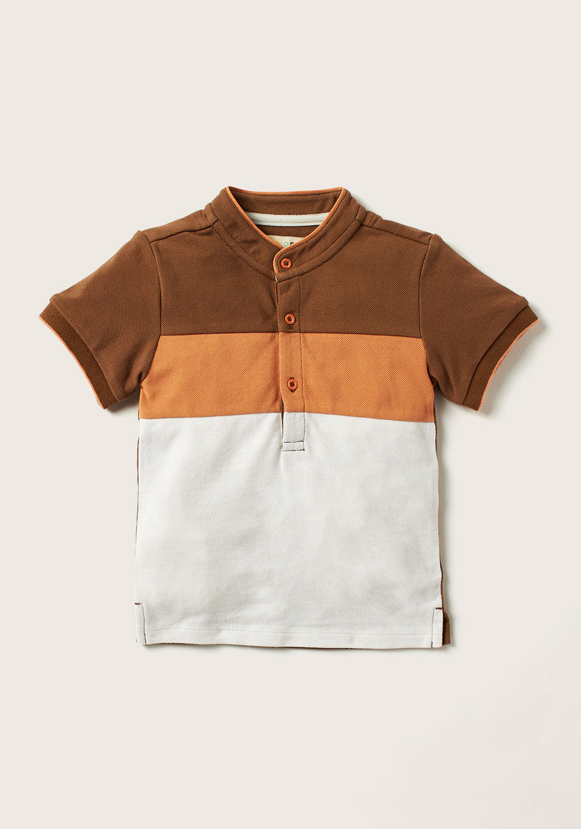 Juniors Colourblock T-shirt with Mandarin Collar and Shorts Set-Clothes Sets-image-2