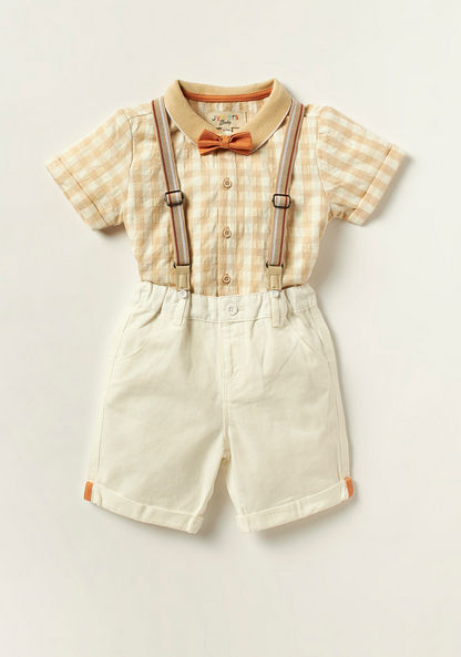 Juniors Checked Shirt and Shorts with Suspenders-Clothes Sets-image-0