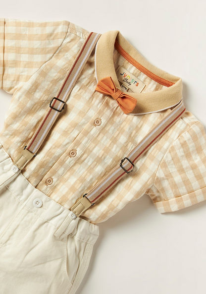 Juniors Checked Shirt and Shorts with Suspenders-Clothes Sets-image-1