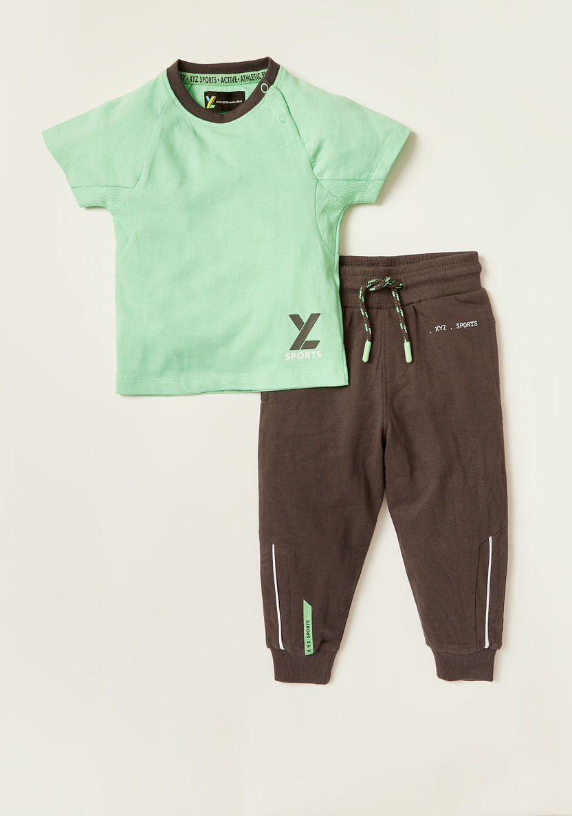 XYZ Printed Round Neck T-shirt and Full Length Jog Pants Set-Sets-image-0