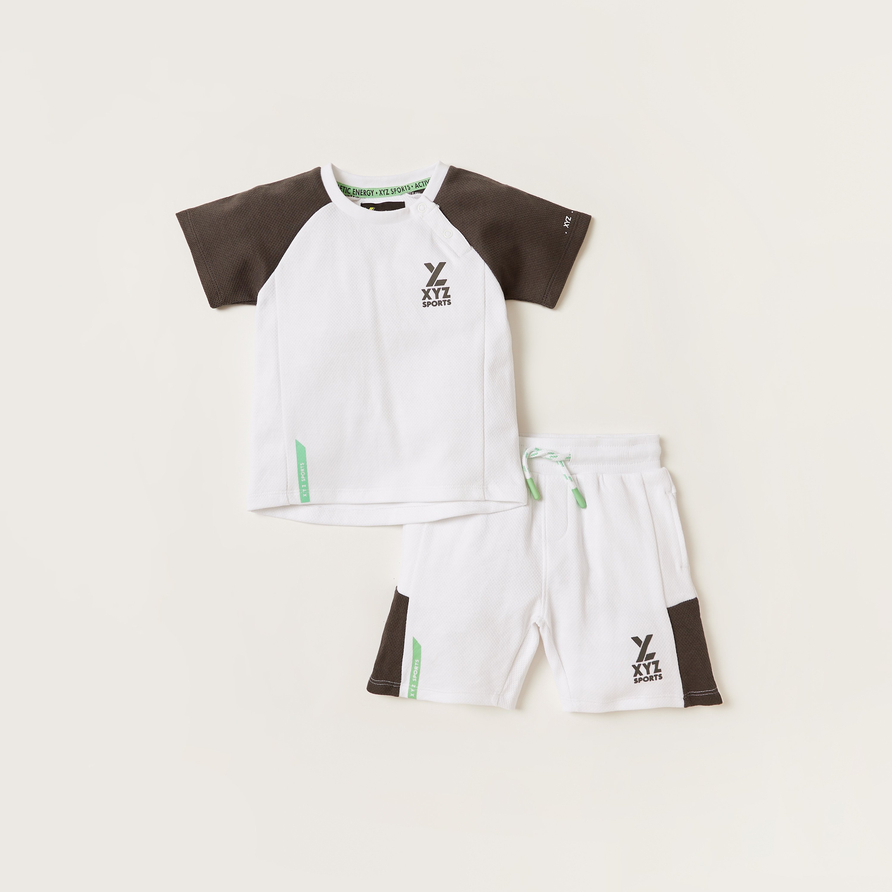 XYZ Colourblock Crew Neck T-shirt and Shorts Set-sports-baby-clothing-sets-image-1