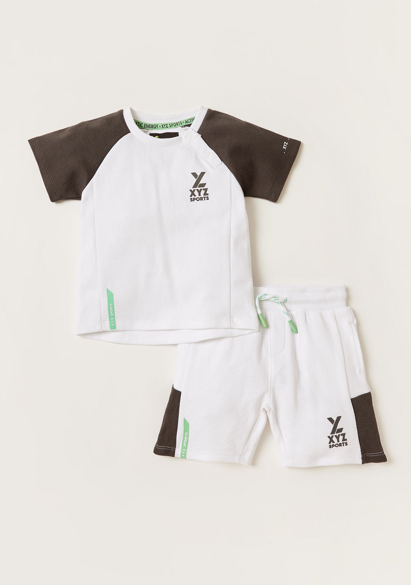 XYZ Colourblock Crew Neck T-shirt and Shorts Set-Clothes Sets-image-0