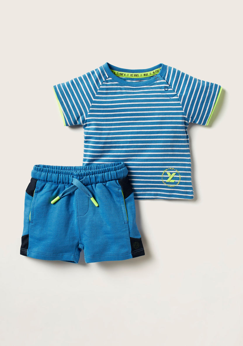 XYZ Striped Round Neck T-shirt and Shorts Set-Sets-image-0