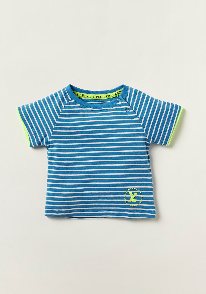 XYZ Striped Round Neck T-shirt and Shorts Set-Sets-image-2