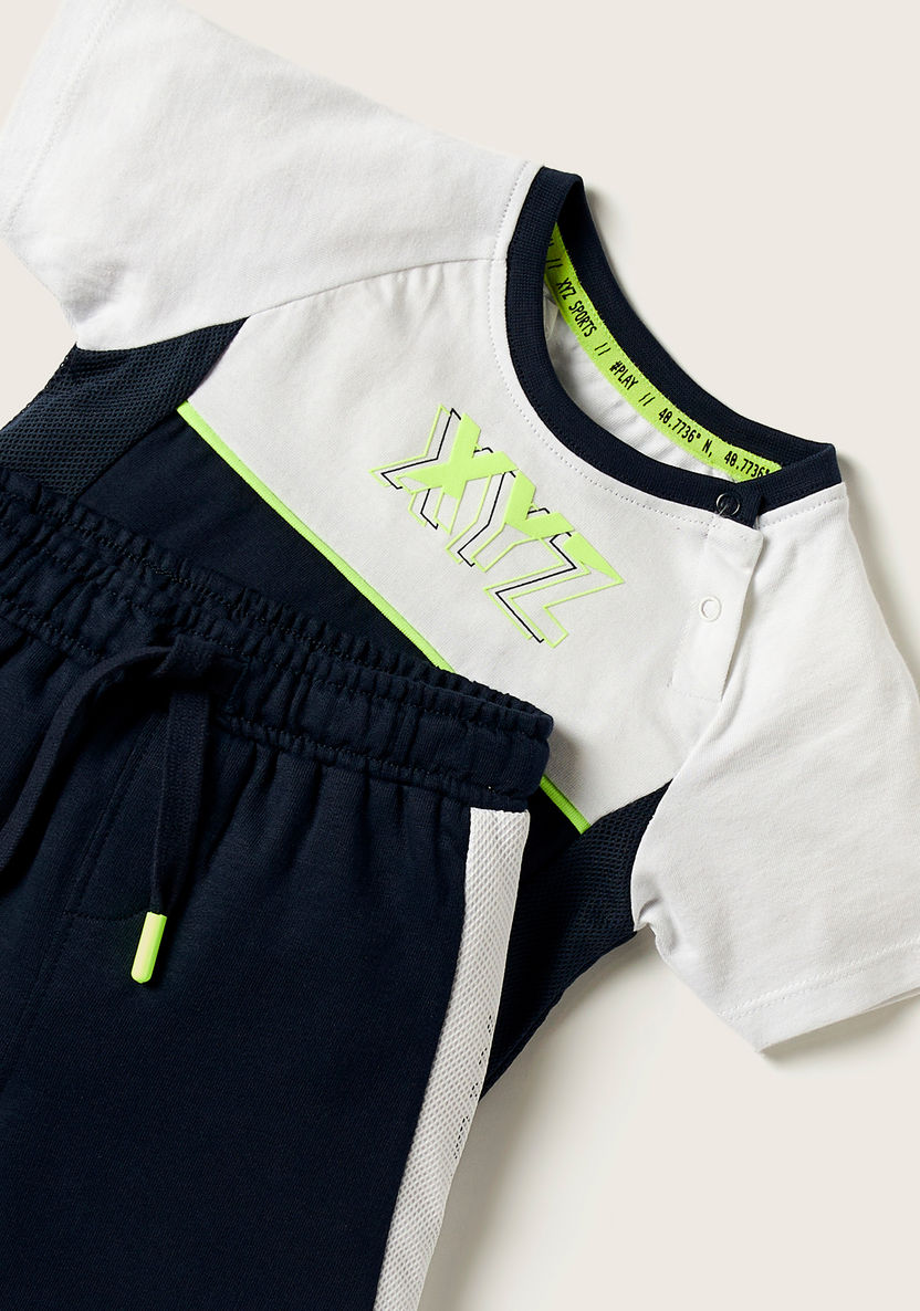 XYZ Colourblock Crew Neck T-shirt and Shorts Set-Clothes Sets-image-1