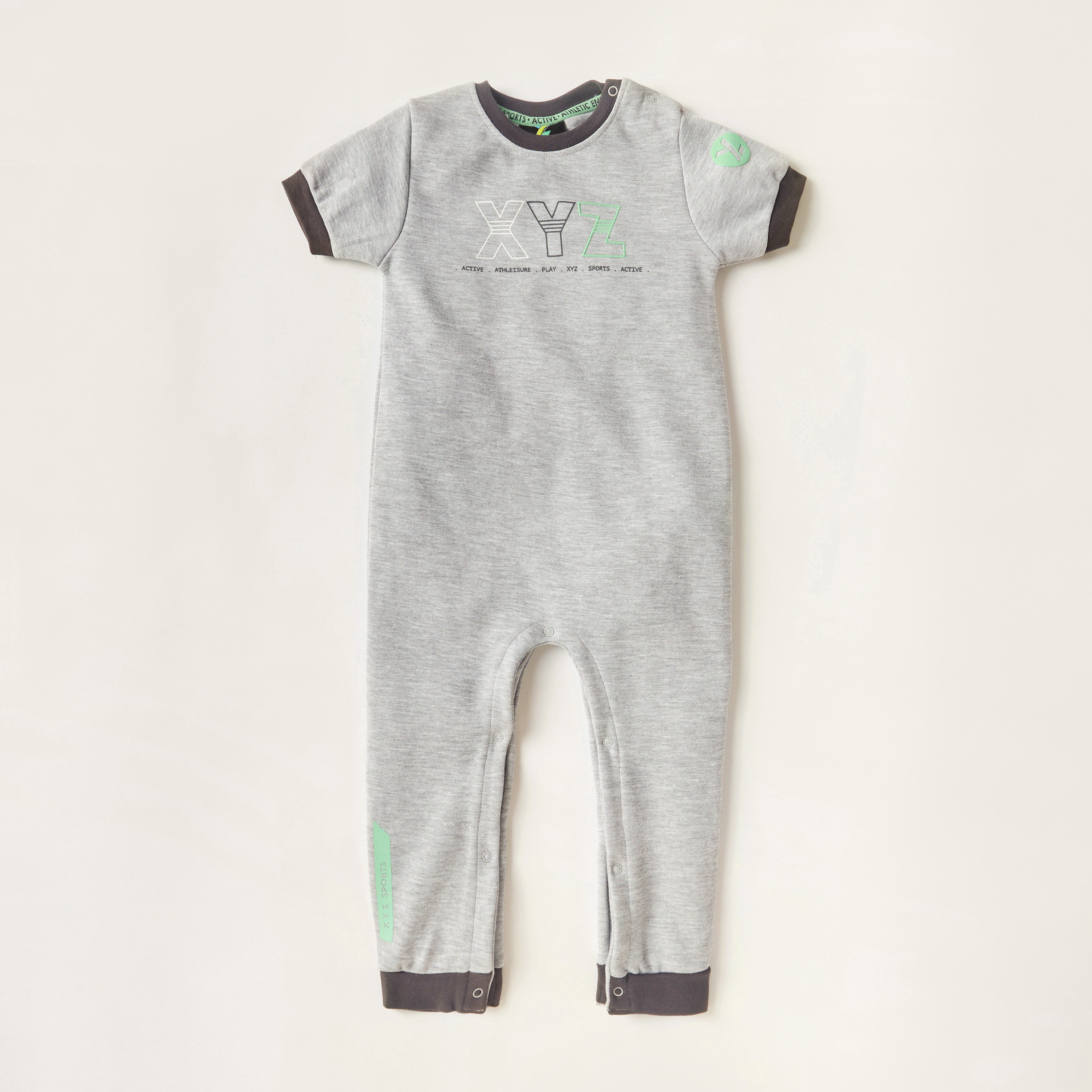 XYZ Printed Romper with Short Sleeves and Snap Button Closure-baby-boys-clothing-winterwear-rompers-image-1