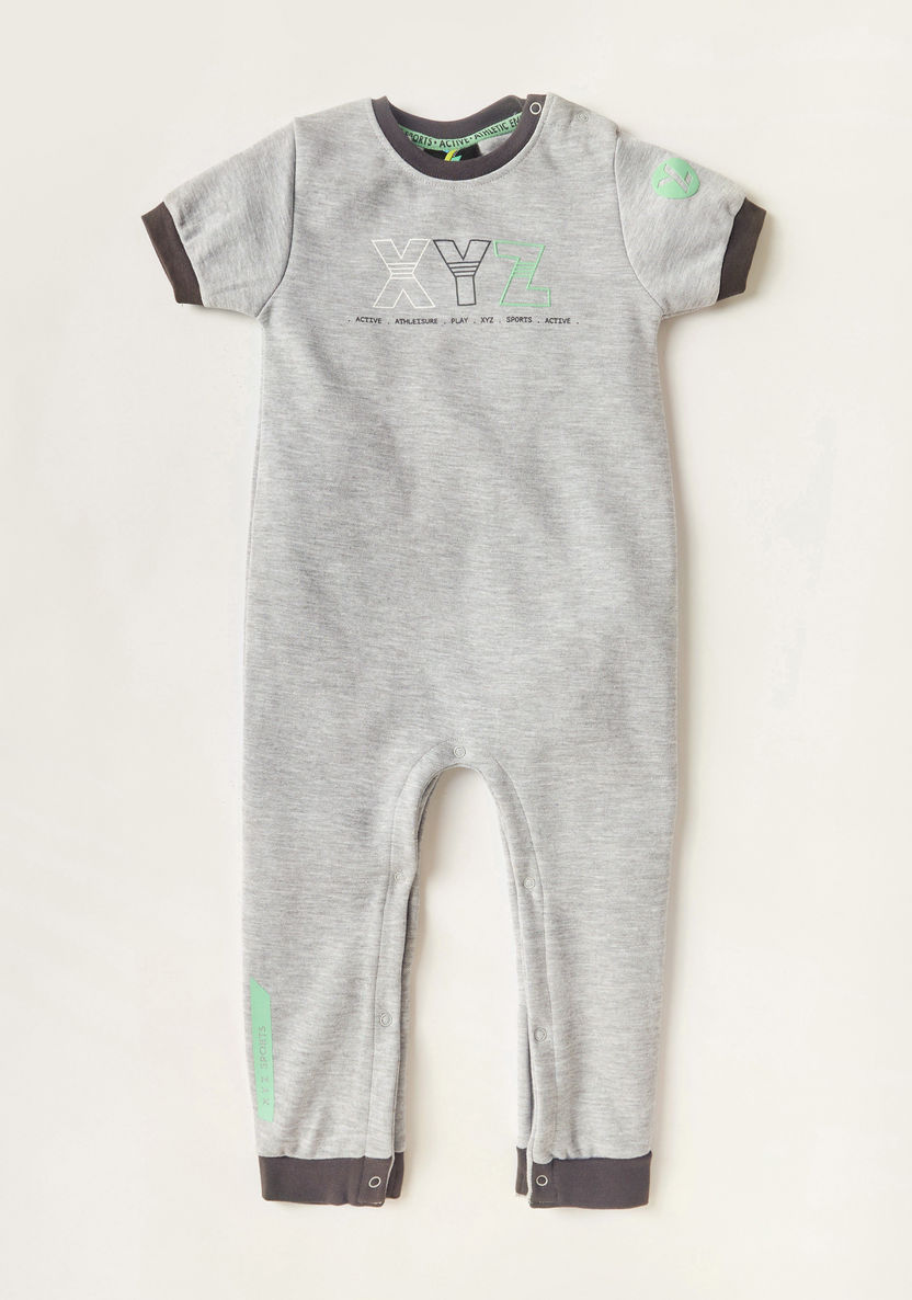 XYZ Printed Romper with Short Sleeves and Snap Button Closure-Rompers, Dungarees & Jumpsuits-image-0