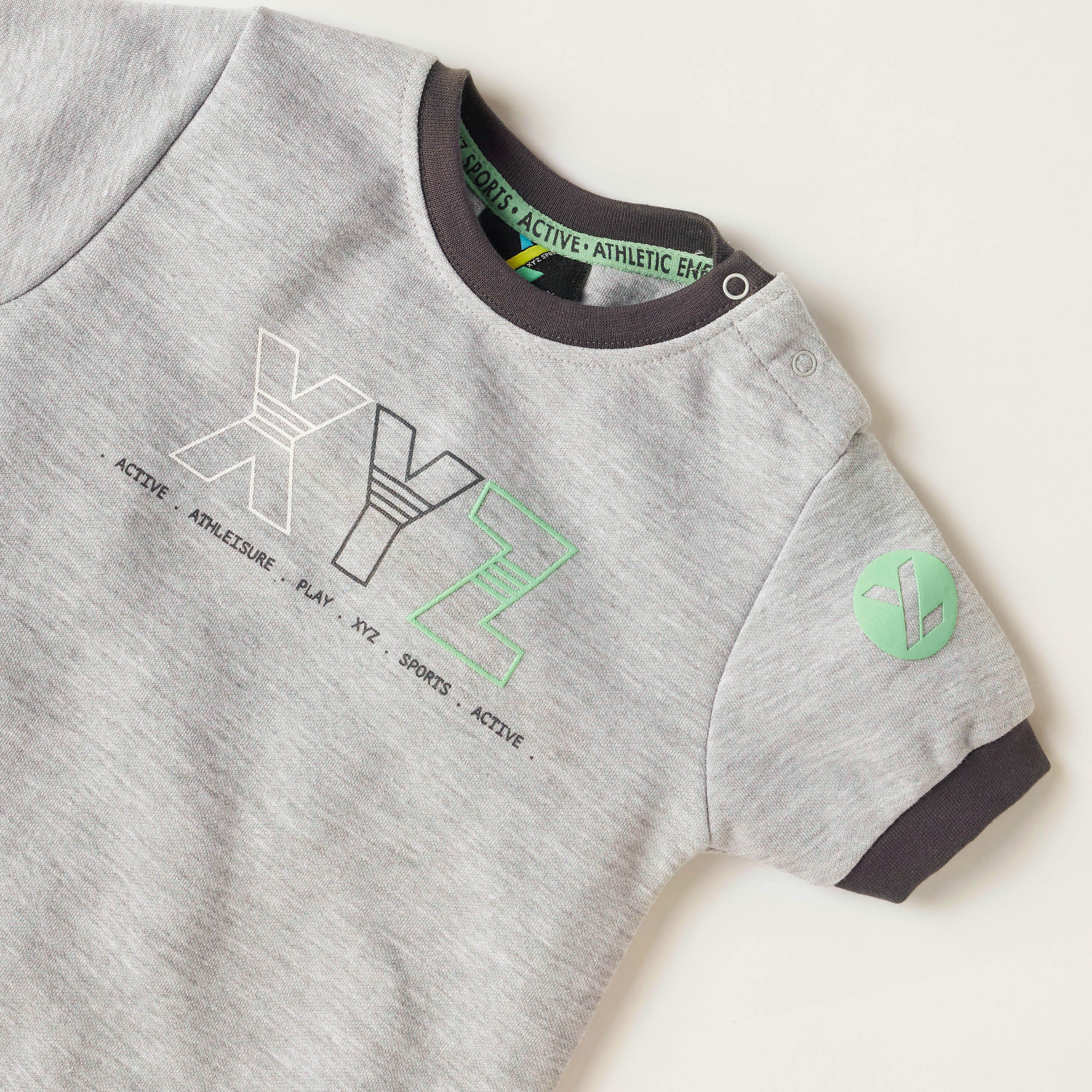 XYZ Printed Romper with Short Sleeves and Snap Button Closure-baby-boys-clothing-winterwear-rompers-image-2