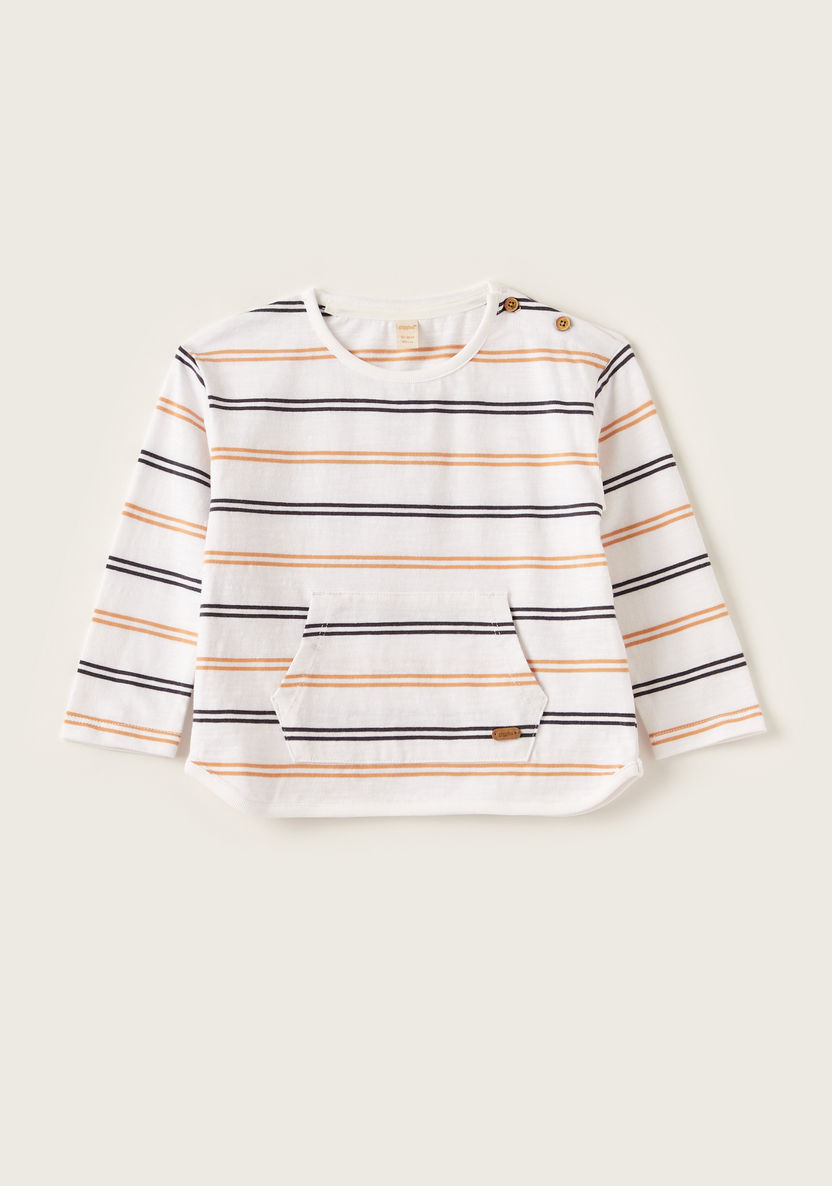 Giggles Striped T-shirt with Long Sleeves and Pockets-T Shirts-image-0