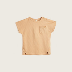 Giggles Textured T-shirt with Short Sleeves and Pocket Detail