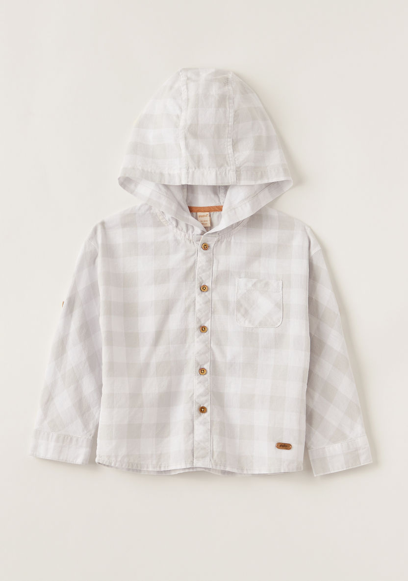 Giggles Checked Hooded Shirt with Long Sleeves and Pocket-Shirts-image-0