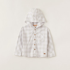 Giggles Checked Hooded Shirt with Long Sleeves and Pocket