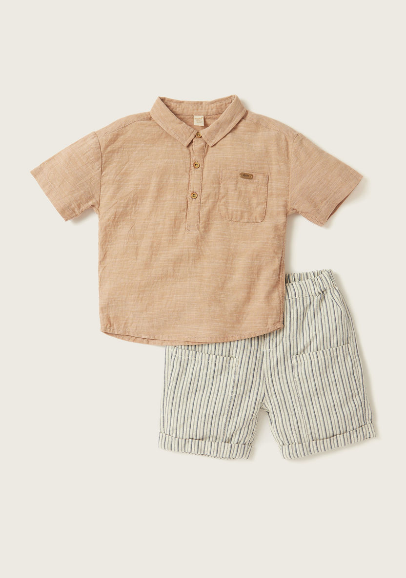 Giggles Textured Shirt and Striped Shorts Set-Clothes Sets-image-0