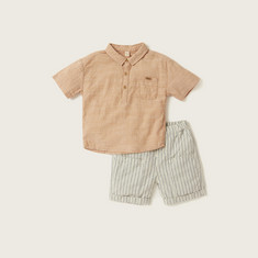 Giggles Textured Shirt and Striped Shorts Set