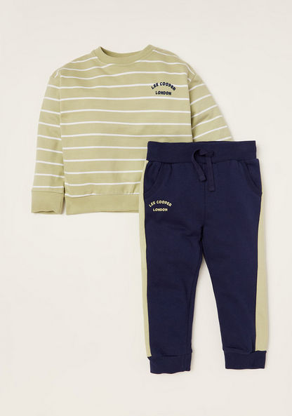 Lee Cooper Striped Sweatshirt and Printed Jog Pants Set