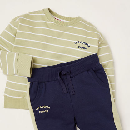 Lee Cooper Striped Sweatshirt and Printed Jog Pants Set