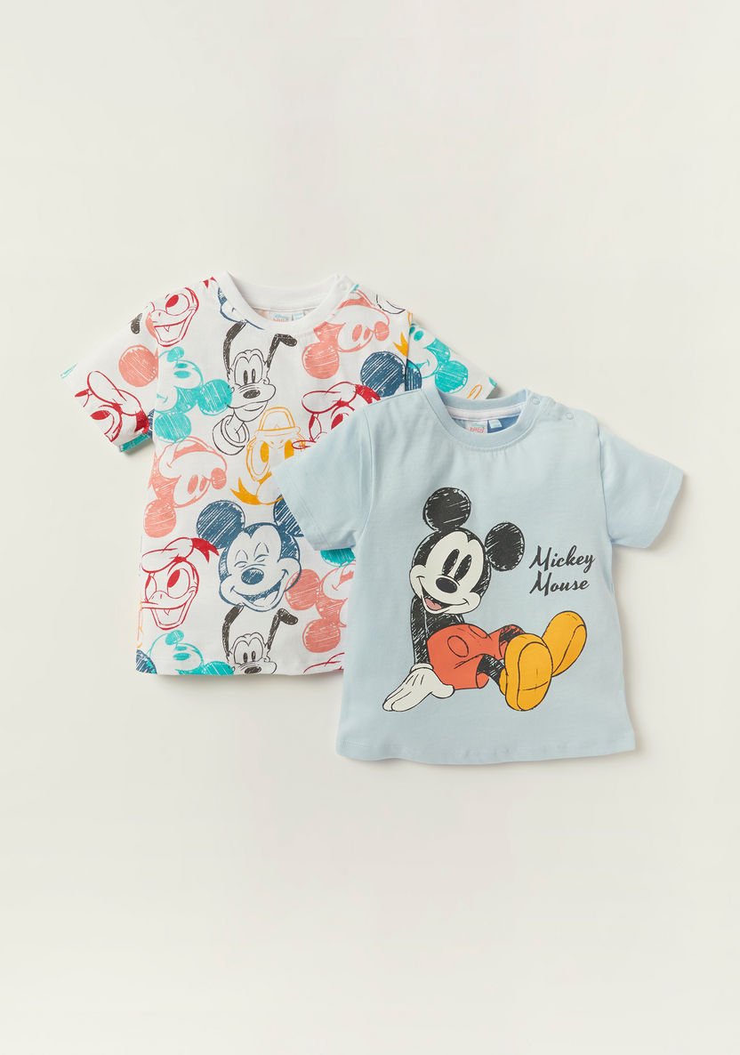 Disney Mickey Mouse Print Crew Neck T-shirt with Short Sleeves - Set of 2-T Shirts-image-0